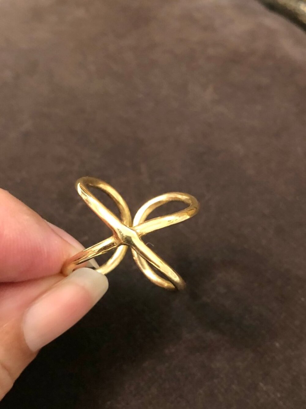 Gold Tone Brass Ring Criss Cross Minimalist Style NWOT Size 7